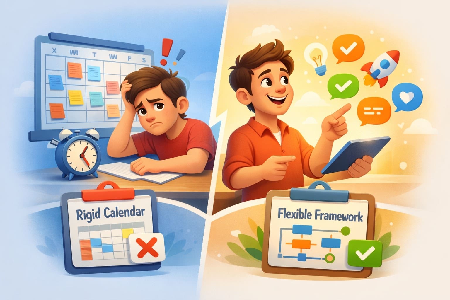 Comparison of rigid calendar and flexible framework.