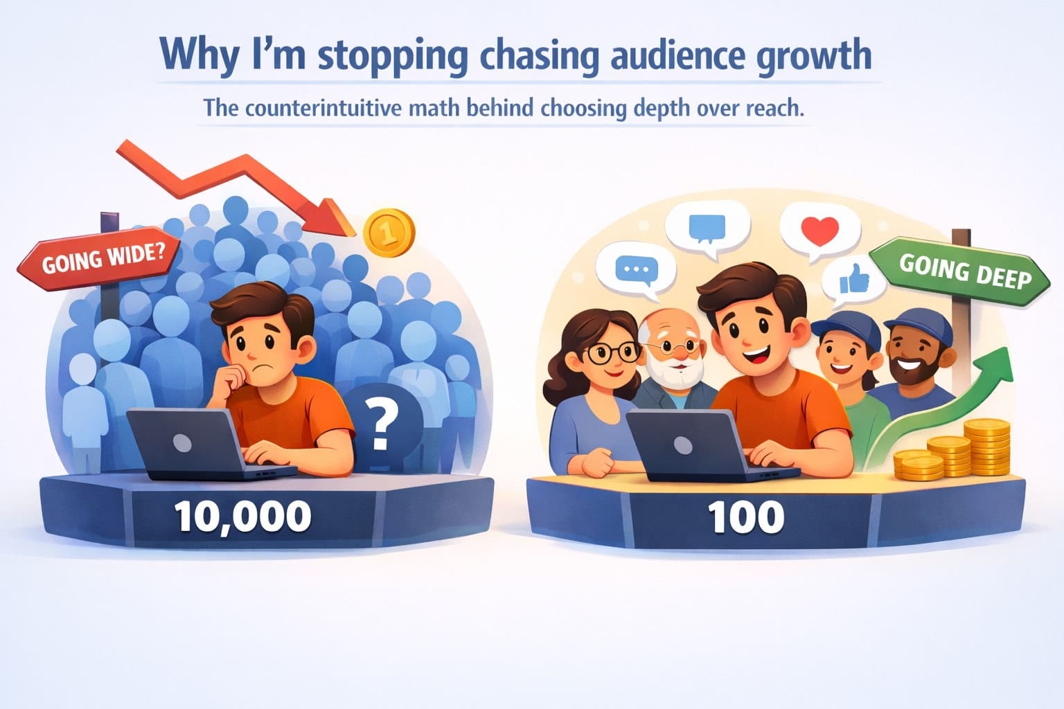 Choosing depth over wide audience for growth success.