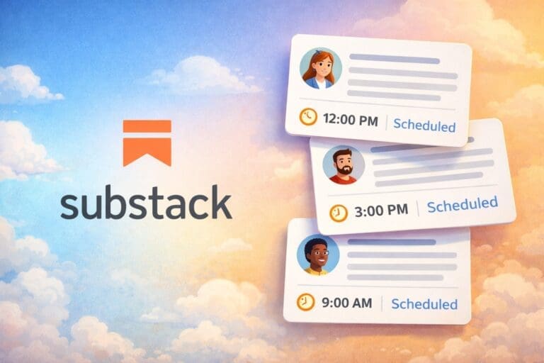 Substack schedule illustration with avatars and times.